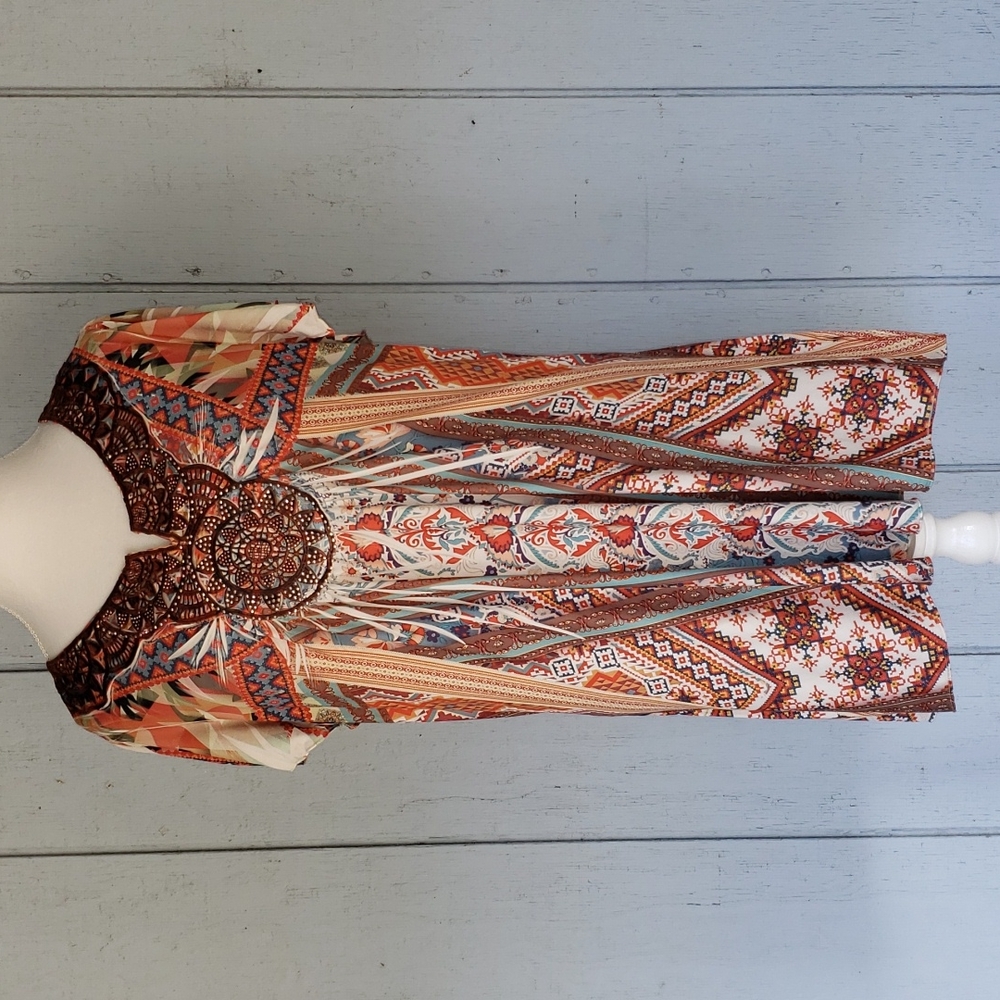Floral Aztec Top. Lace. Vertical Lines. Vertical Stripes. Crepe